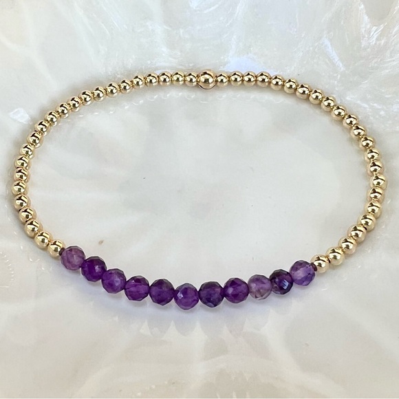 Jewelry - Amethyst and 14k Gold Filled Bead Bar Stretch Bracelet